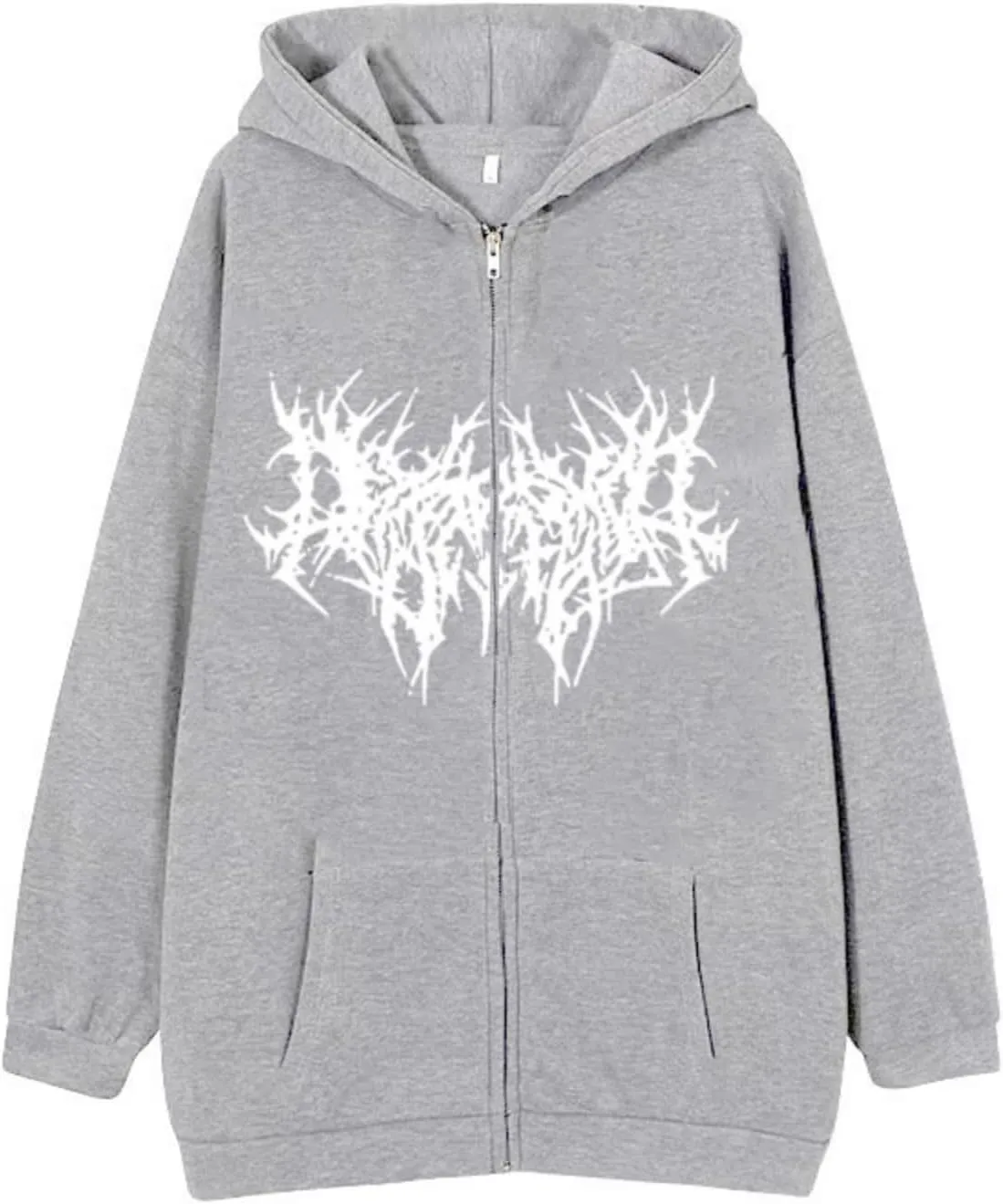 Aobiono Women Men Y2K Zip Up Hoodie Oversized Gothic Emo Grunge Graphic Baggy Alt Streetwear Unisex Vintage Fleece Jacket 90s