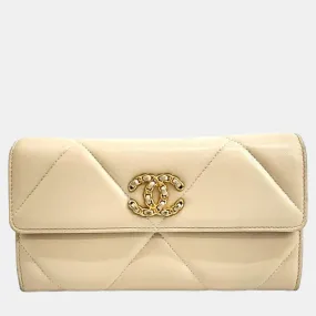Beige 19 flap long wallet