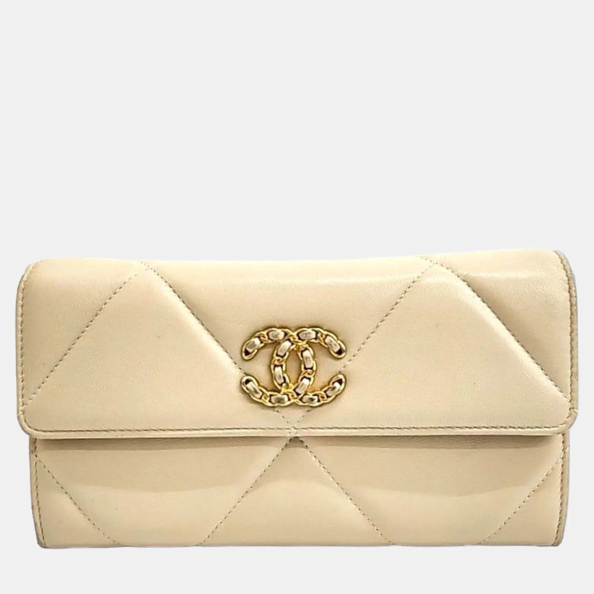 Beige 19 flap long wallet