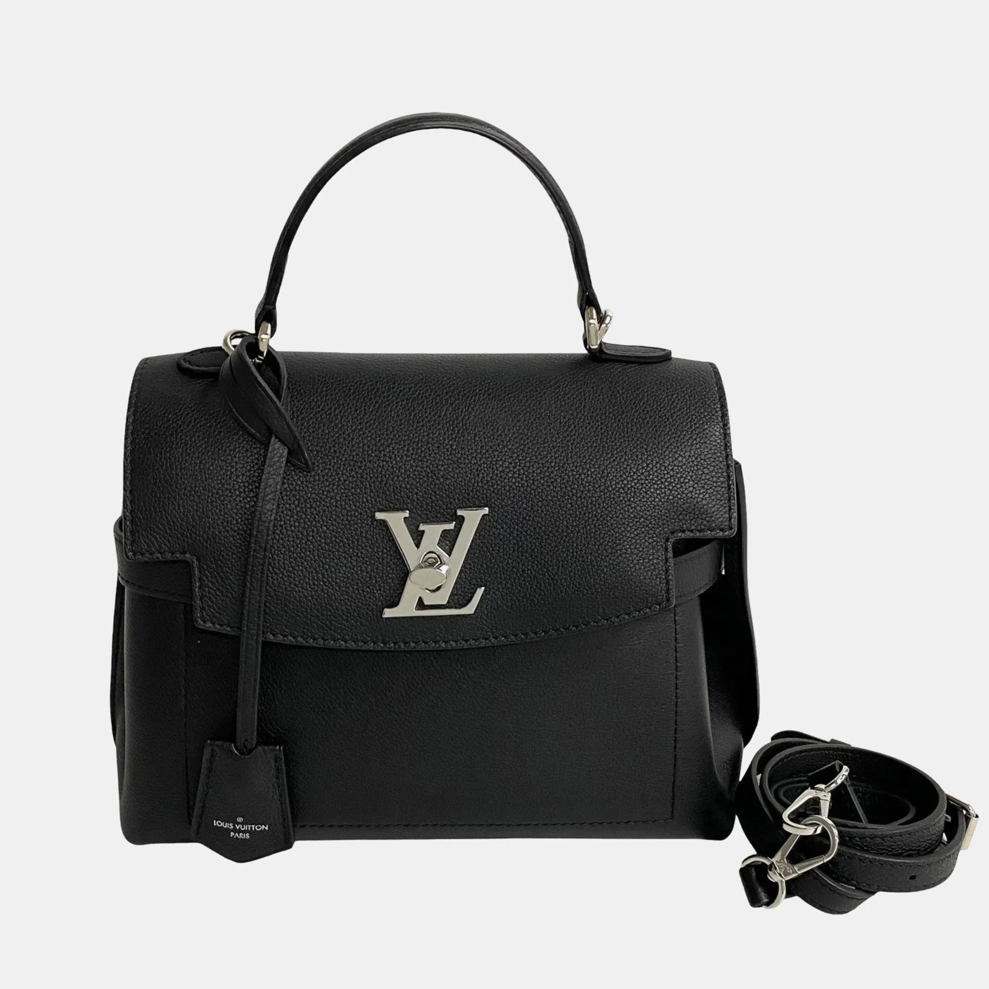 Black Calfskin Lockme Ever Satchel Bag