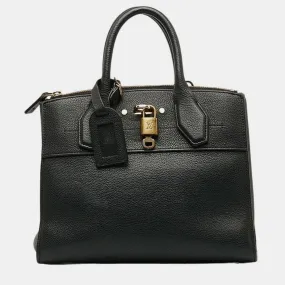 Black Leather City Steamer PM Satchel
