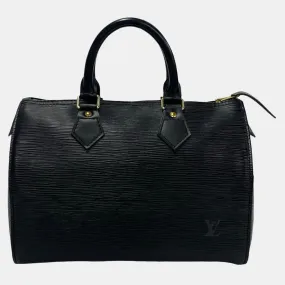 Black Leather Speedy 25 Satchel Bag