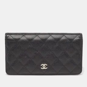 Black Quilted Caviar Leather L Yen Continental Wallet