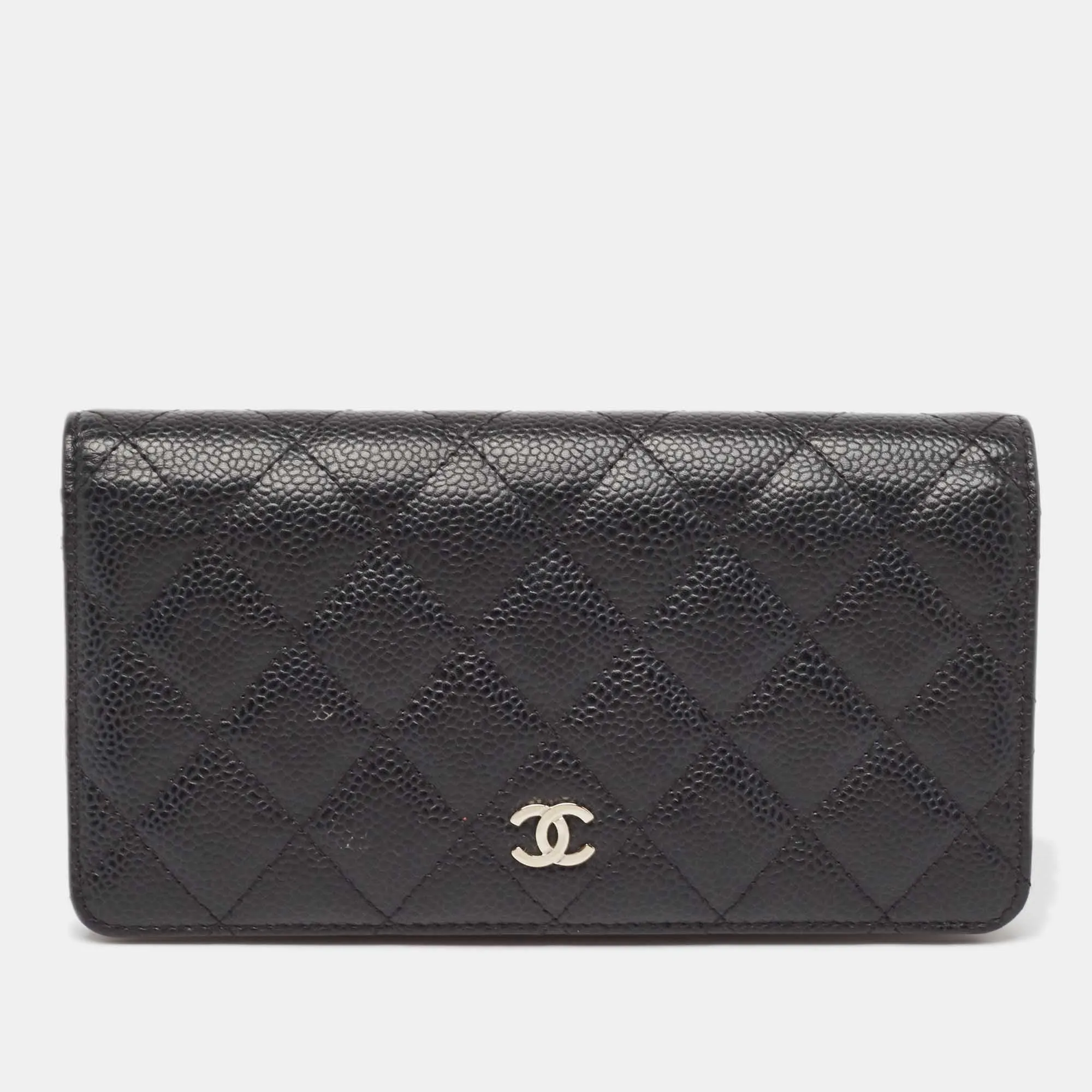 Black Quilted Caviar Leather L Yen Continental Wallet