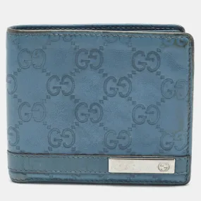 Blue Guccissima Leather Metal Bar Bifold Wallet