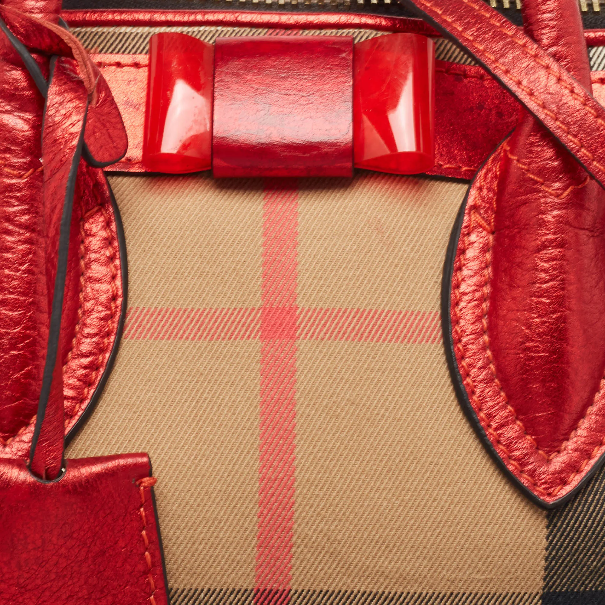 BURBERRY Red House Check Canvas and Leather Blaze Satchel