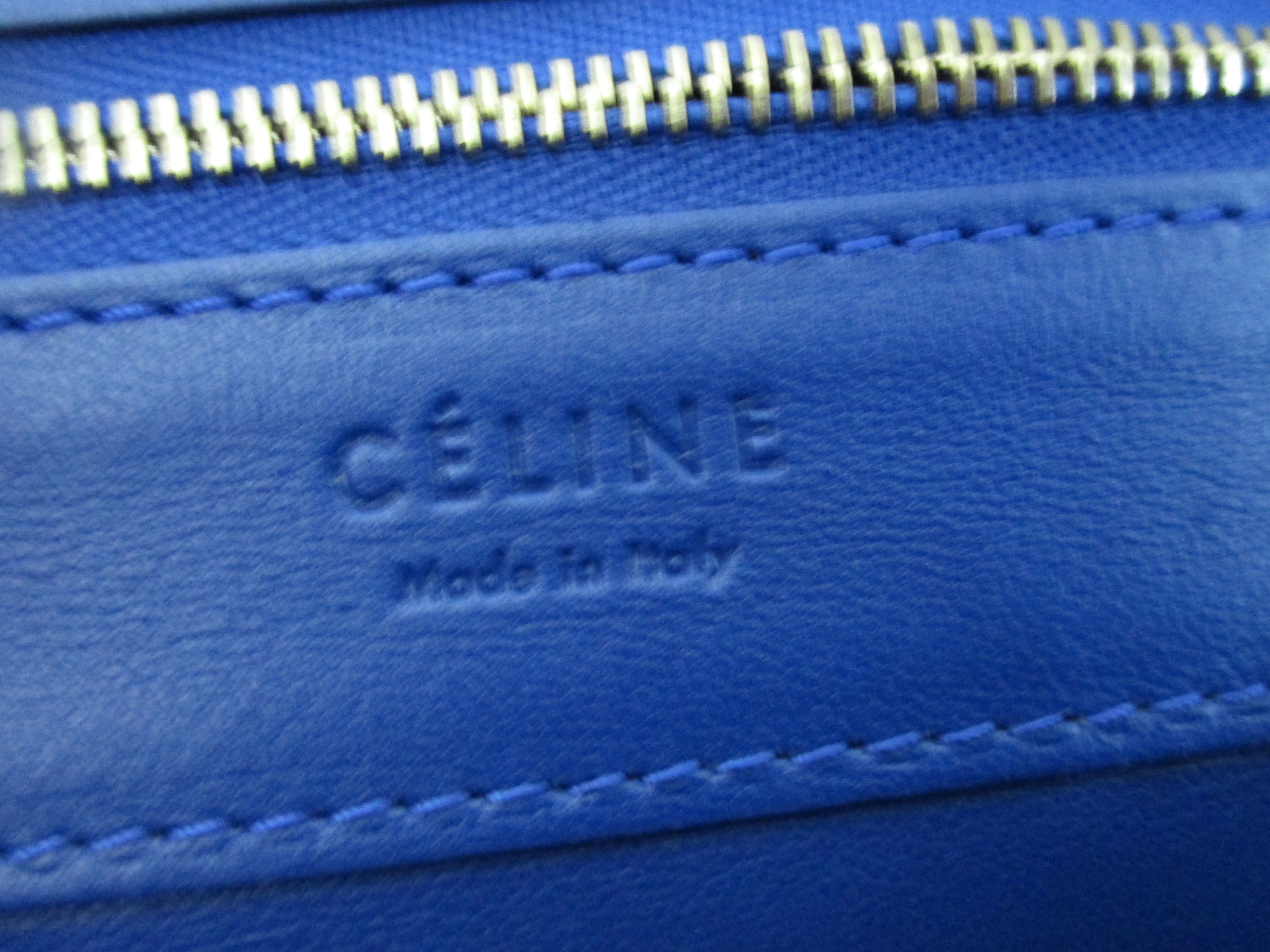 CELINE BI-CABAS Leather Tote Bag Shopper Luggage Italy OLIVE GREEN BLUE