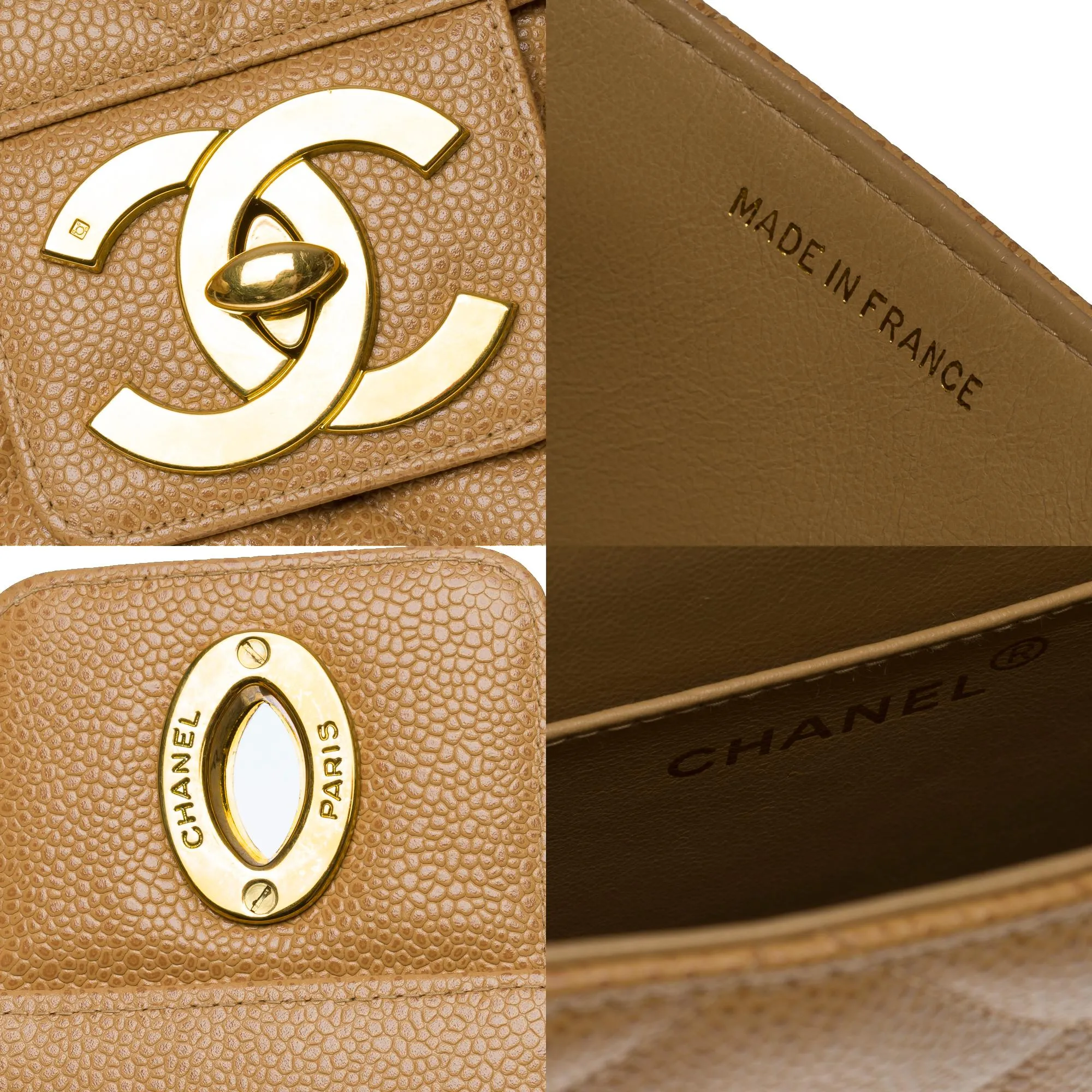 CHANEL Amazing vintage Briefcase in beige caviar leather, GHW