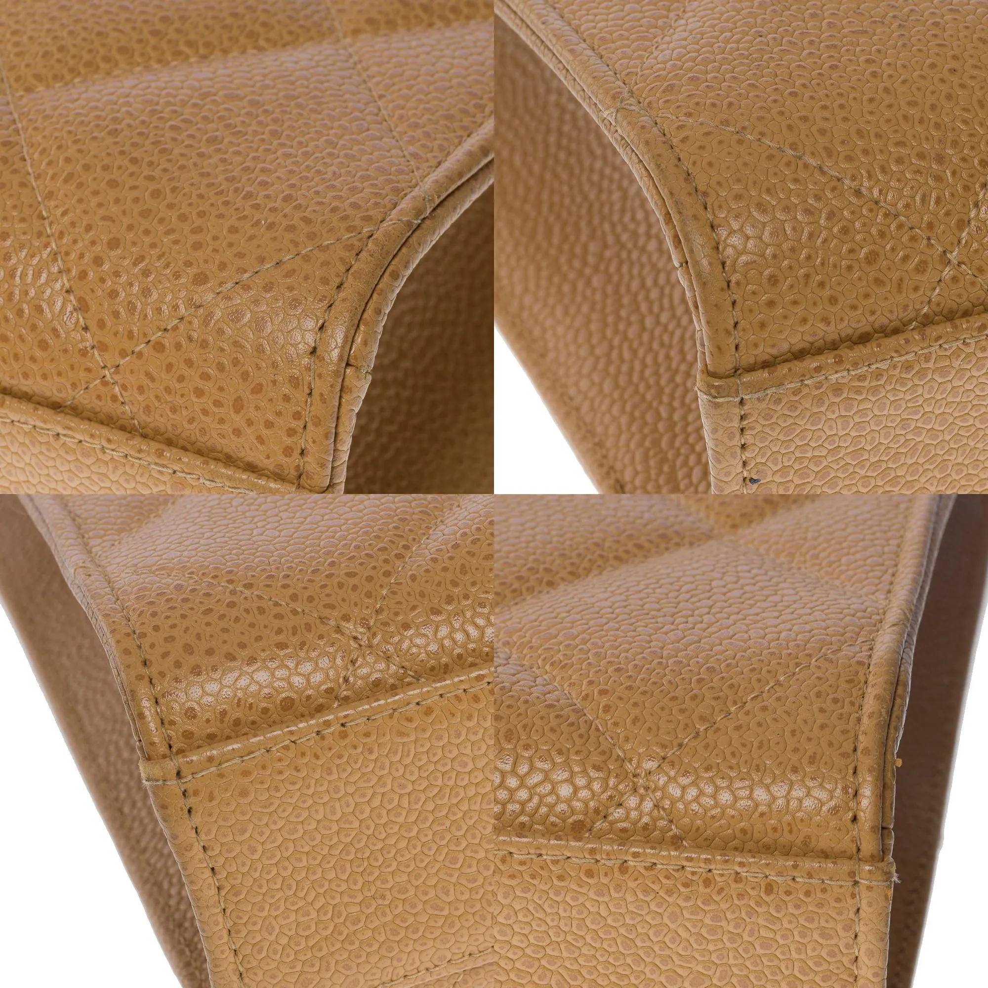 CHANEL Amazing vintage Briefcase in beige caviar leather, GHW