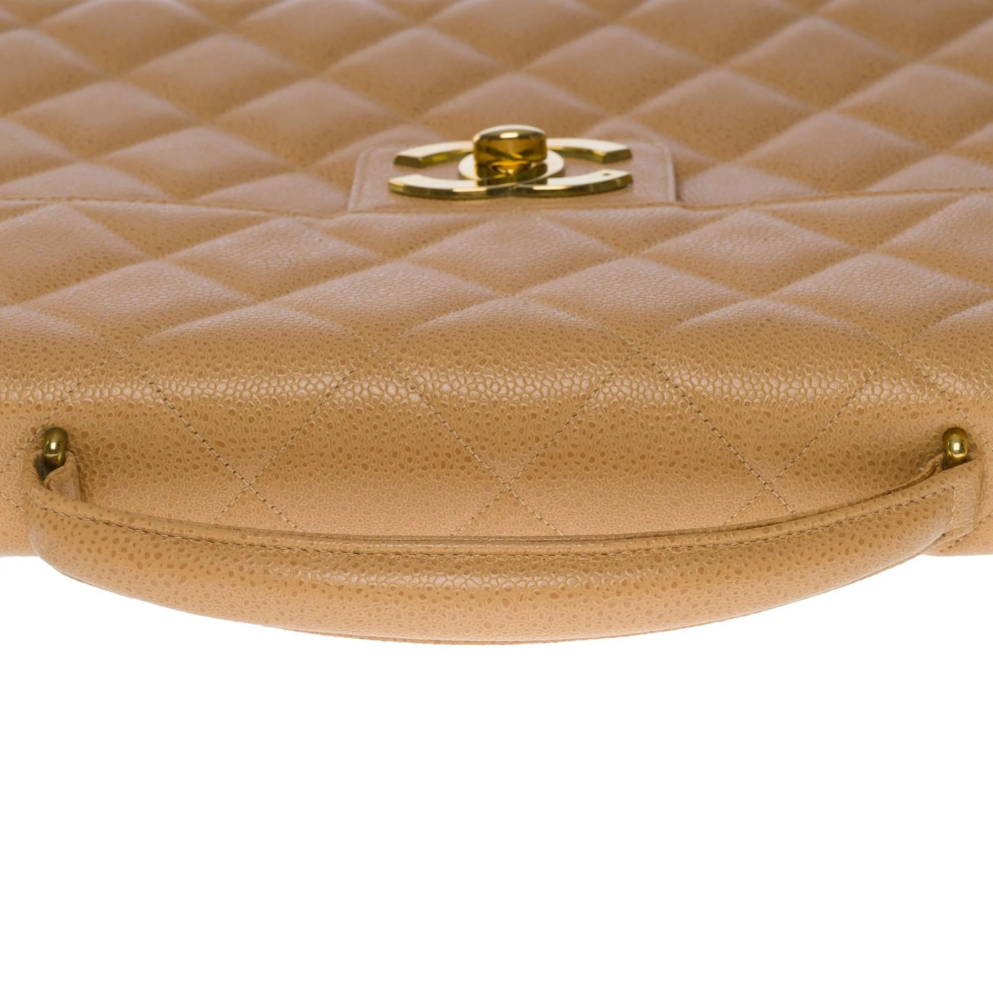CHANEL Amazing vintage Briefcase in beige caviar leather, GHW