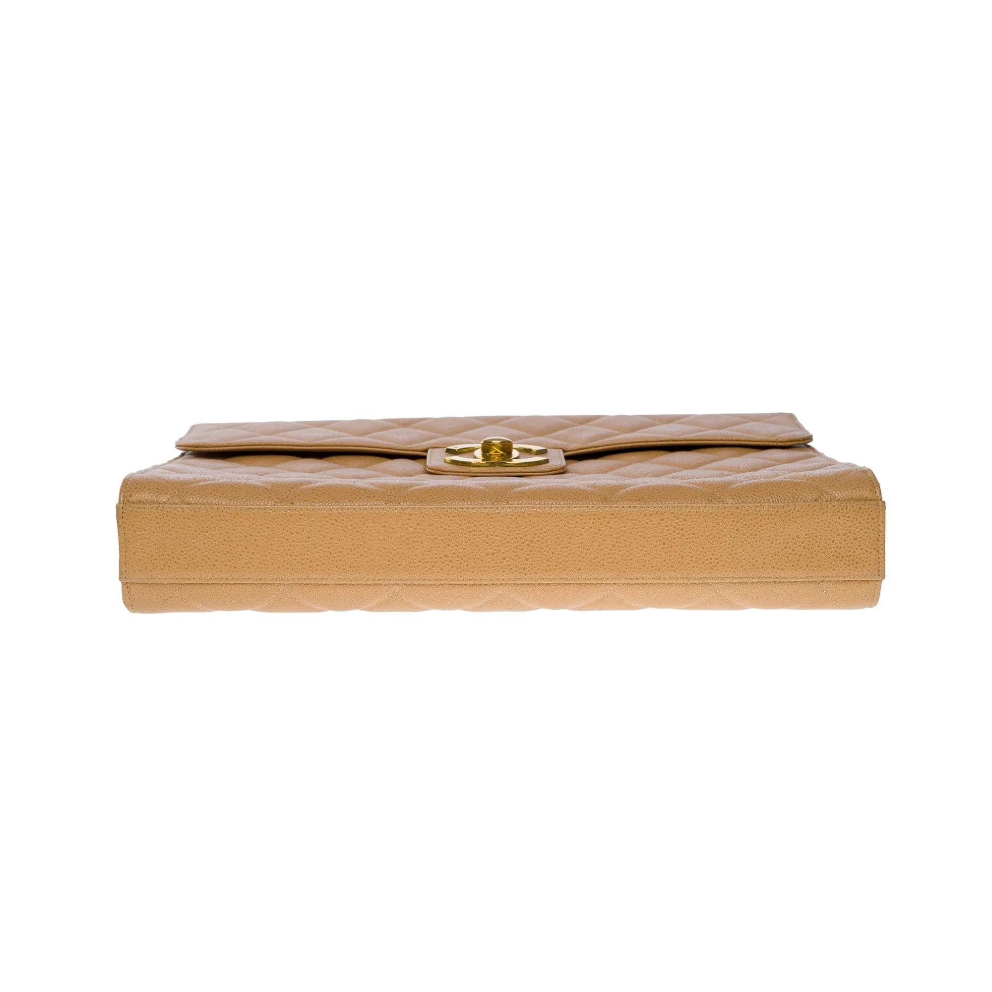 CHANEL Amazing vintage Briefcase in beige caviar leather, GHW