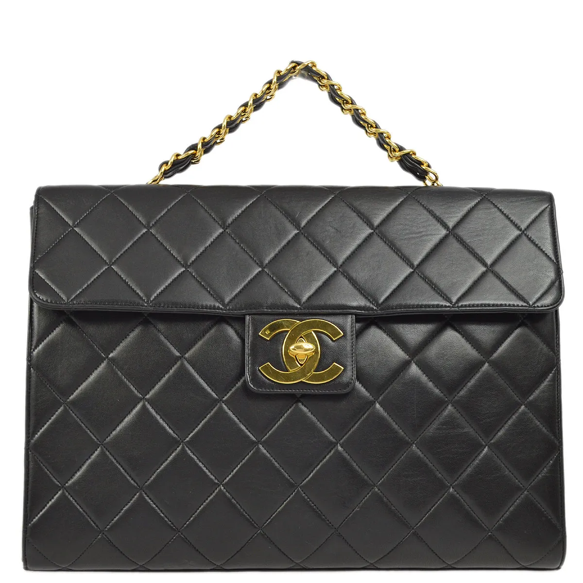 Chanel Black Lambskin Briefcase Business Handbag