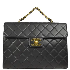 Chanel Black Lambskin Briefcase Business Handbag