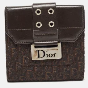 Dark Brown Oblique Canvas and Leather Street Chic Compact Wallet