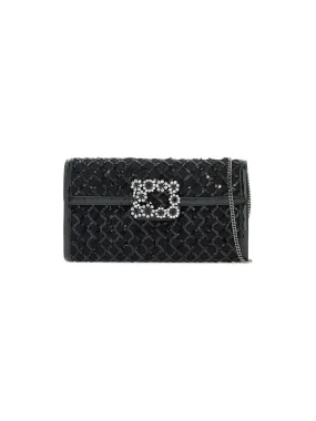 Envelope Flower Buckle Sequin Clutch