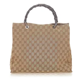 Gucci Bamboo GG Canvas Tote Bag (SHG-20436)