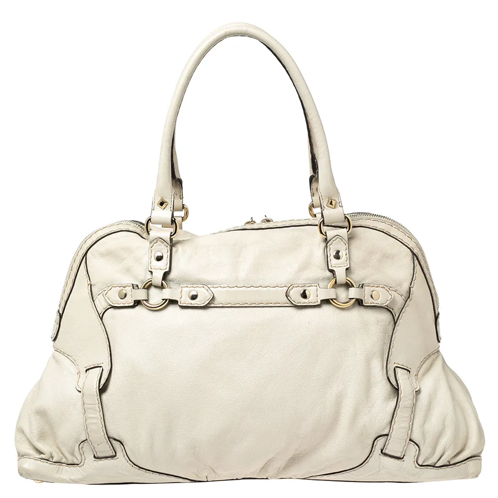 Gucci Off White Leather Medium Horsebit Nail Dome Satchel