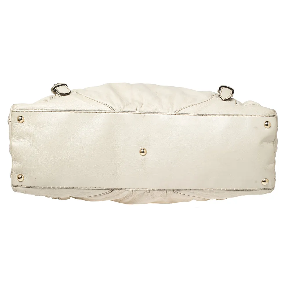 Gucci Off White Leather Medium Horsebit Nail Dome Satchel