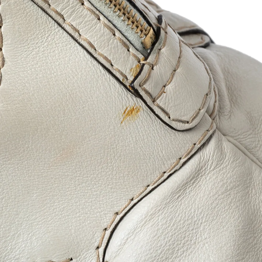 Gucci Off White Leather Medium Horsebit Nail Dome Satchel