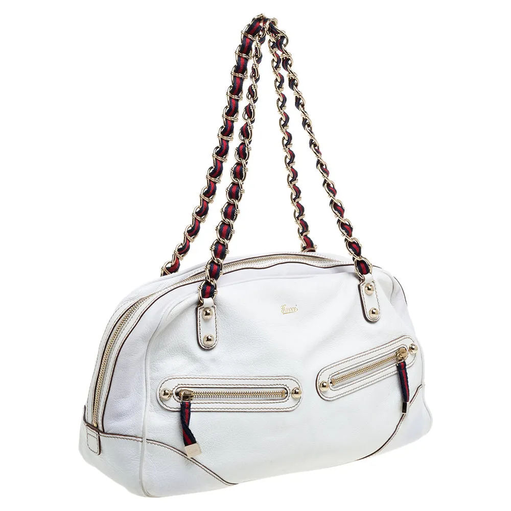 Gucci White Leather Capri Chain Satchel