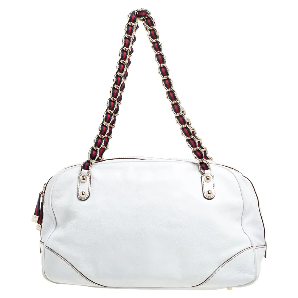 Gucci White Leather Capri Chain Satchel
