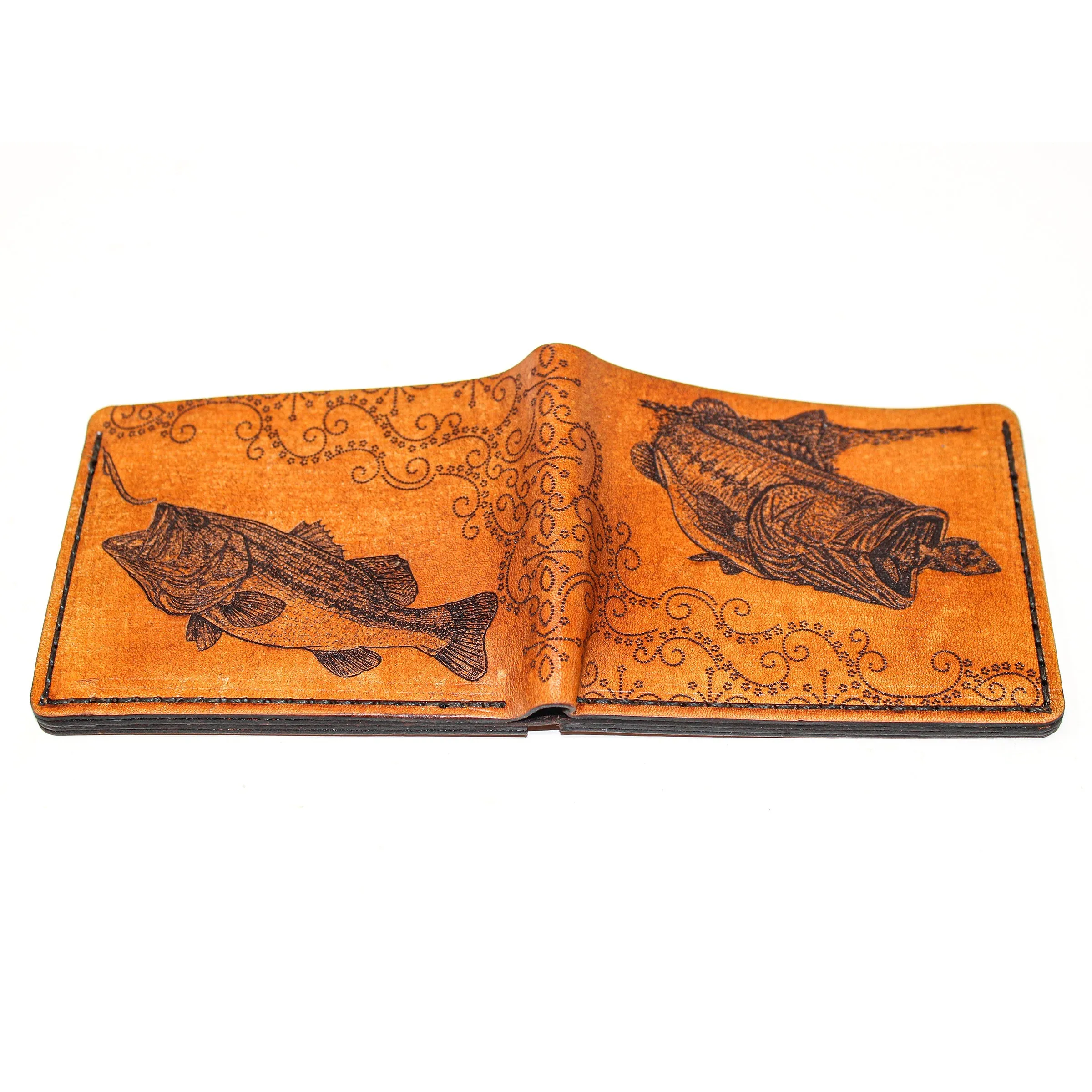 Leather Bill Fold Mens Wallet -  Large Mouth Bass