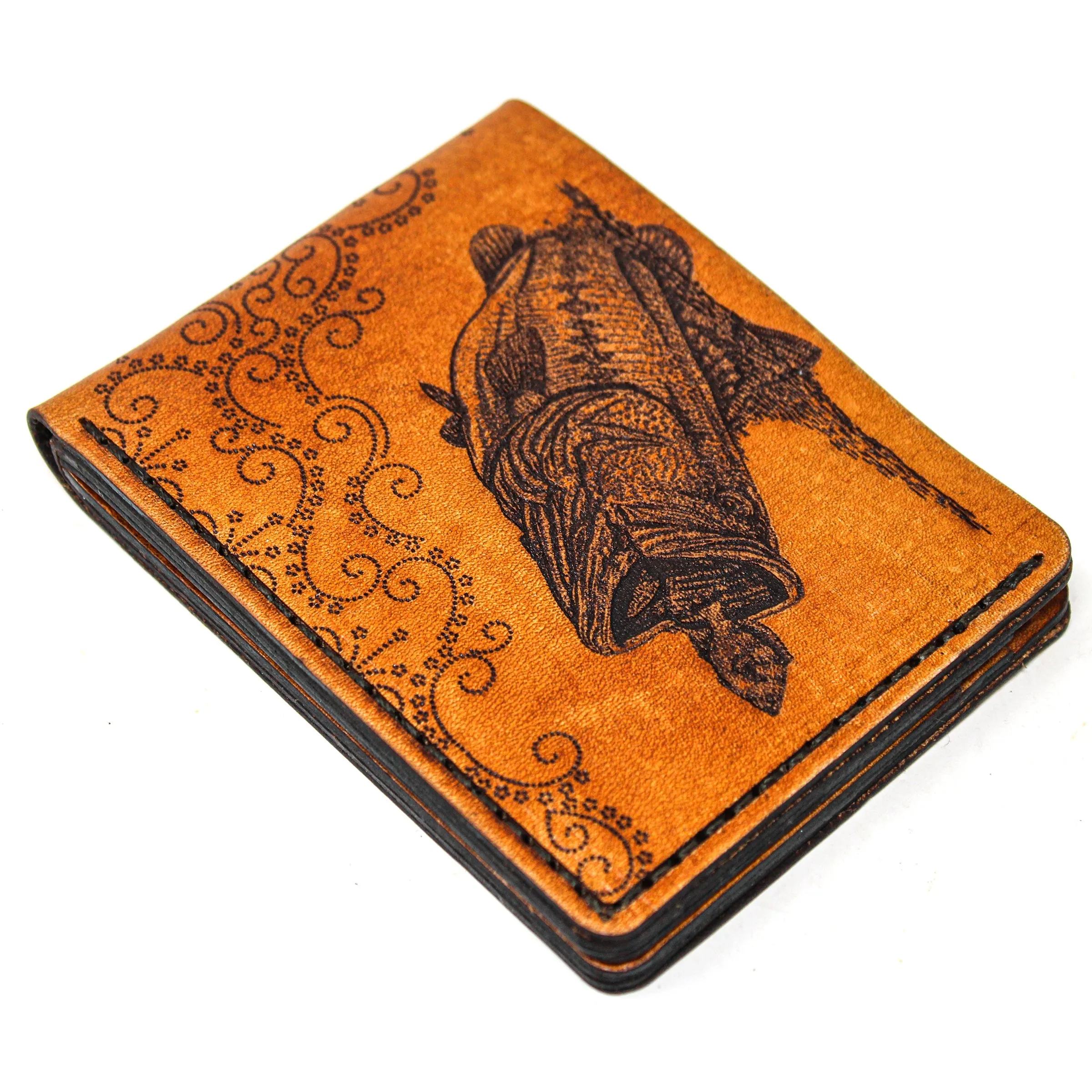 Leather Bill Fold Mens Wallet -  Large Mouth Bass