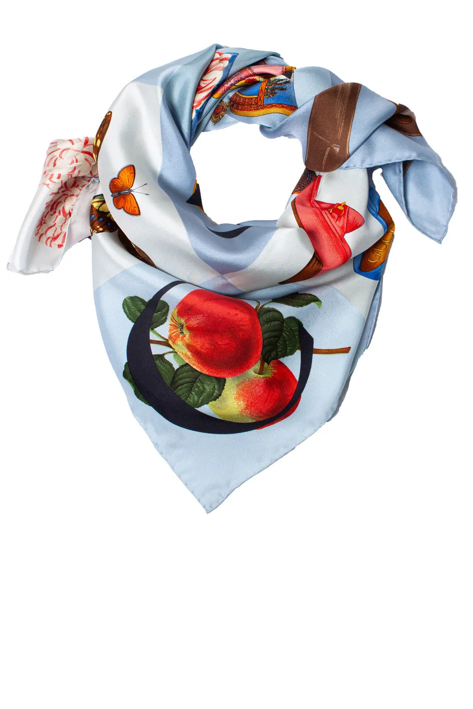 Logo and iconic item printed silk scarf