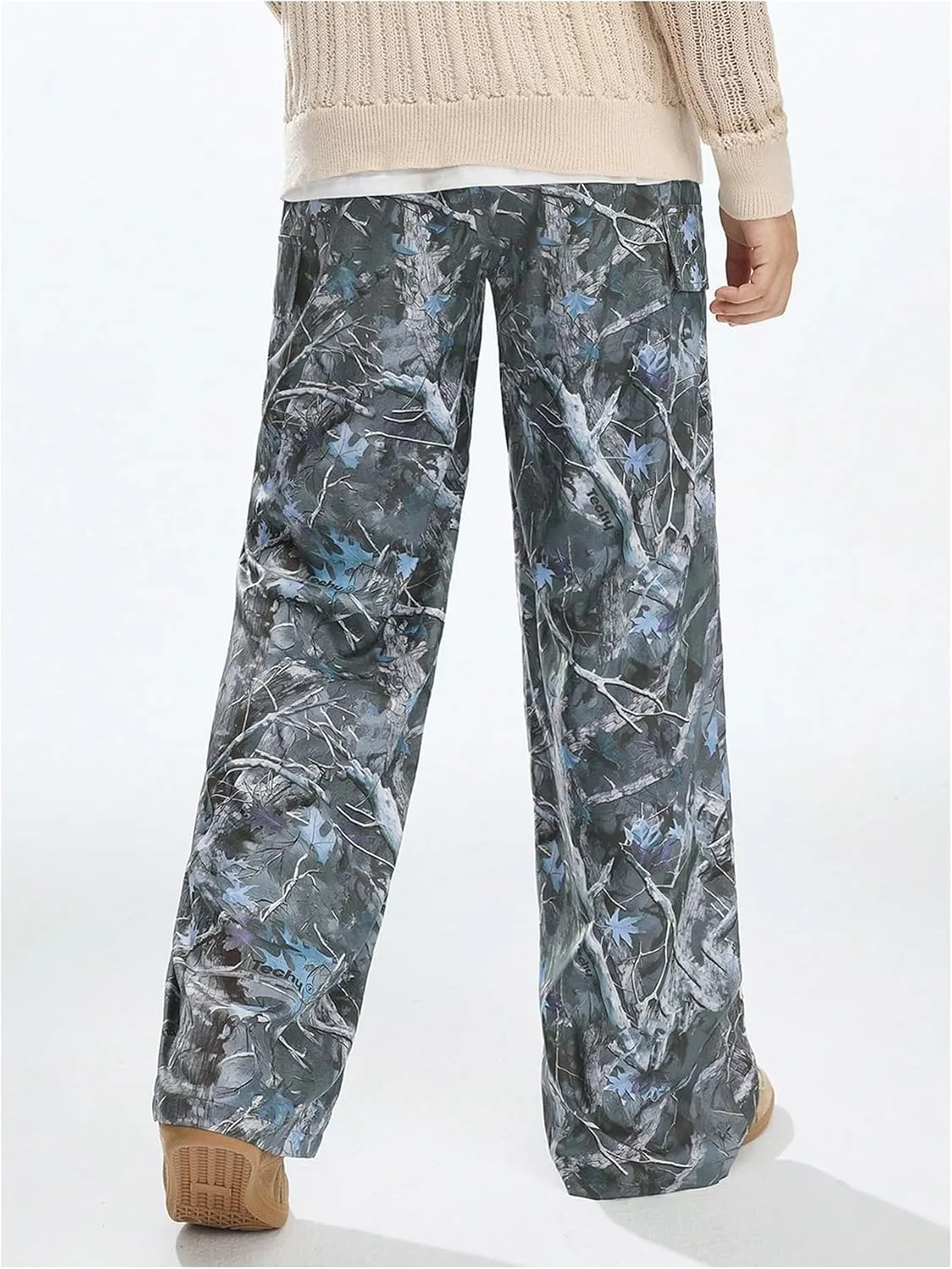 Men's Camo Print Straight Leg Pants Elastic Waist Loose Casual Trousers Streetwear