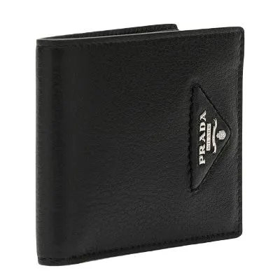 Men's Logo Plaque Leather Wallet in Nero | 2MO5132BBE