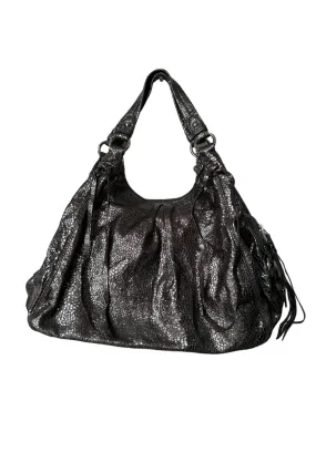 Metallic Gunmetal Shoulder Leather Tote