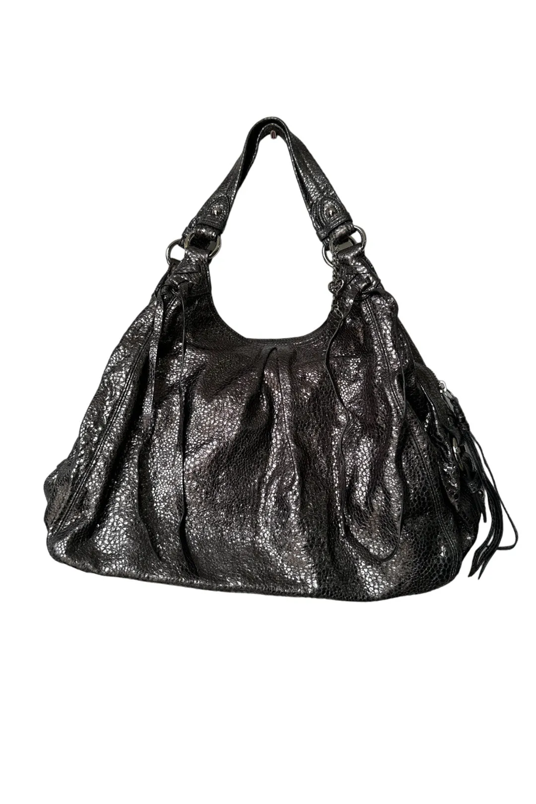 Metallic Gunmetal Shoulder Leather Tote