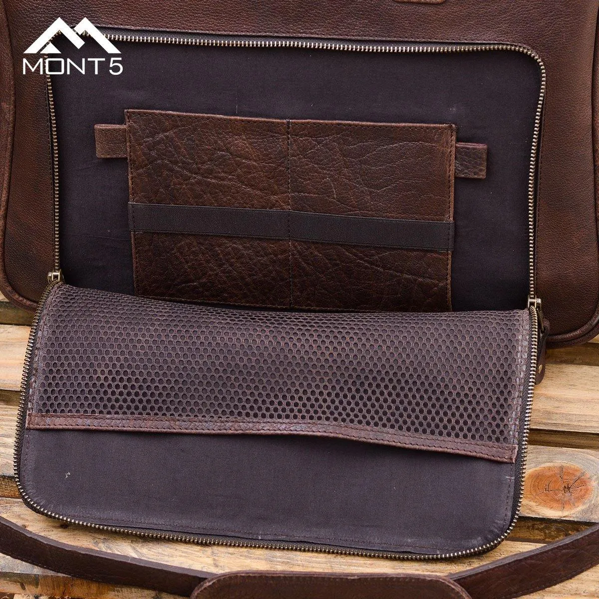 MONT5 Hushay Vintage Brown Leather Briefcase