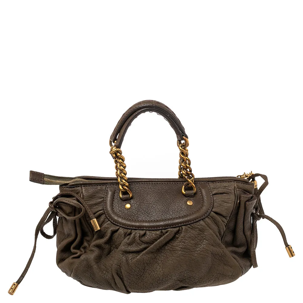 Olive Green Leather Tassel Satchel