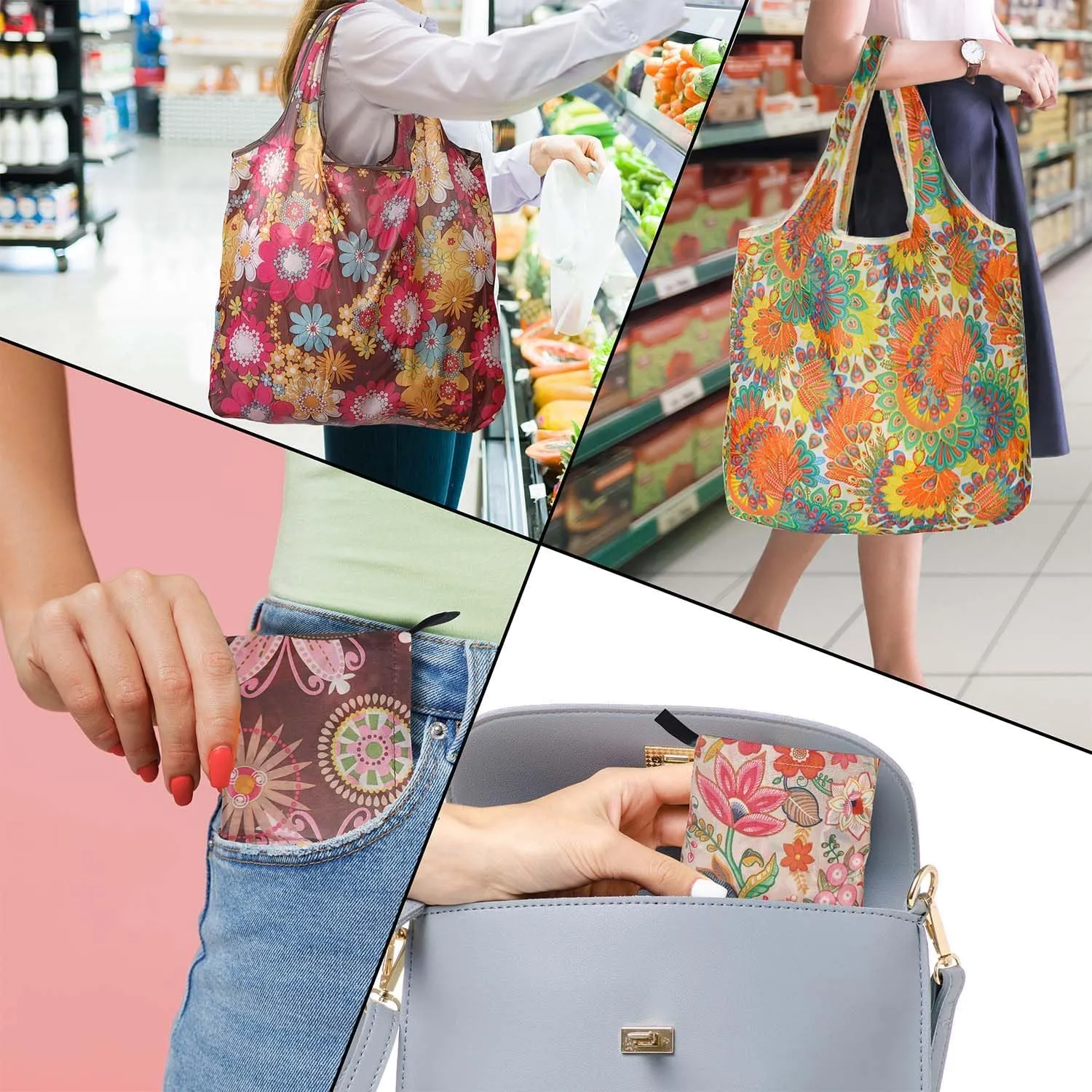 Reusable Grocery Bags, Versatile Tote Bag For Women Gift, Bulk Stylish Foldable Shopping Totes With Handles, Practical Use Ideal For Storage, Travel & Beach