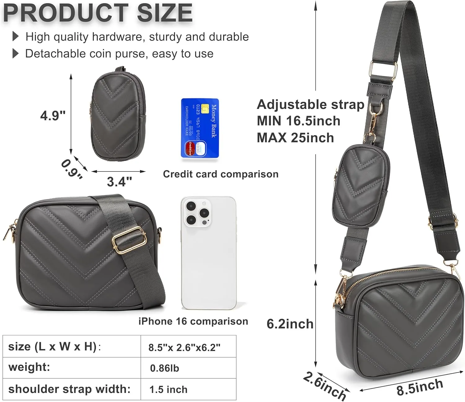 Small Quilted Crossbody Bags for Women Stylish Leather Purse Designer Handbag with Coin Pouch for Shopping, Dating, Traveling