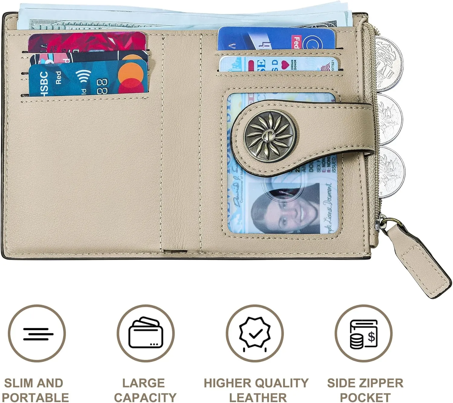 Small Wallet for Women Bifold RFID Blocking Card Holder Leather Wallets with Zipper Coin Pocket