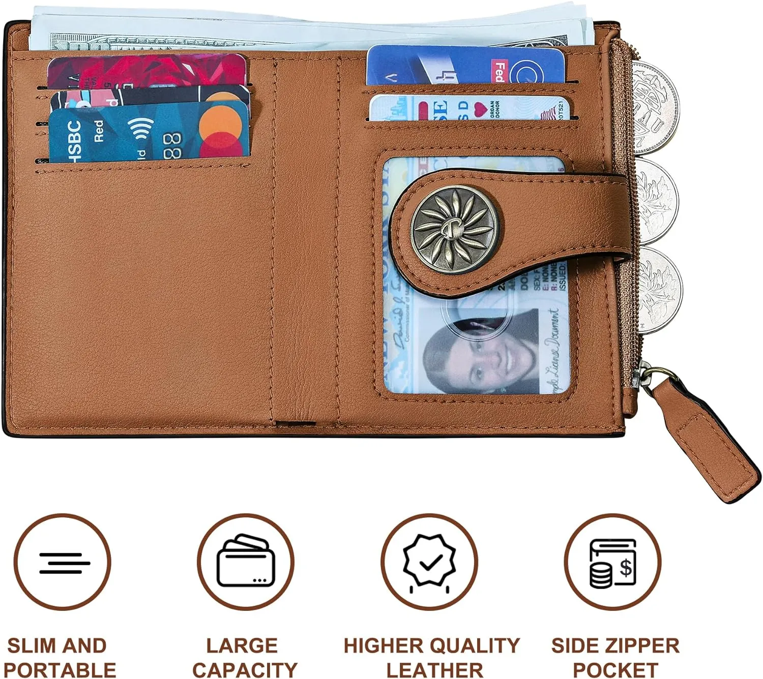 Small Wallet for Women Bifold RFID Blocking Card Holder Leather Wallets with Zipper Coin Pocket