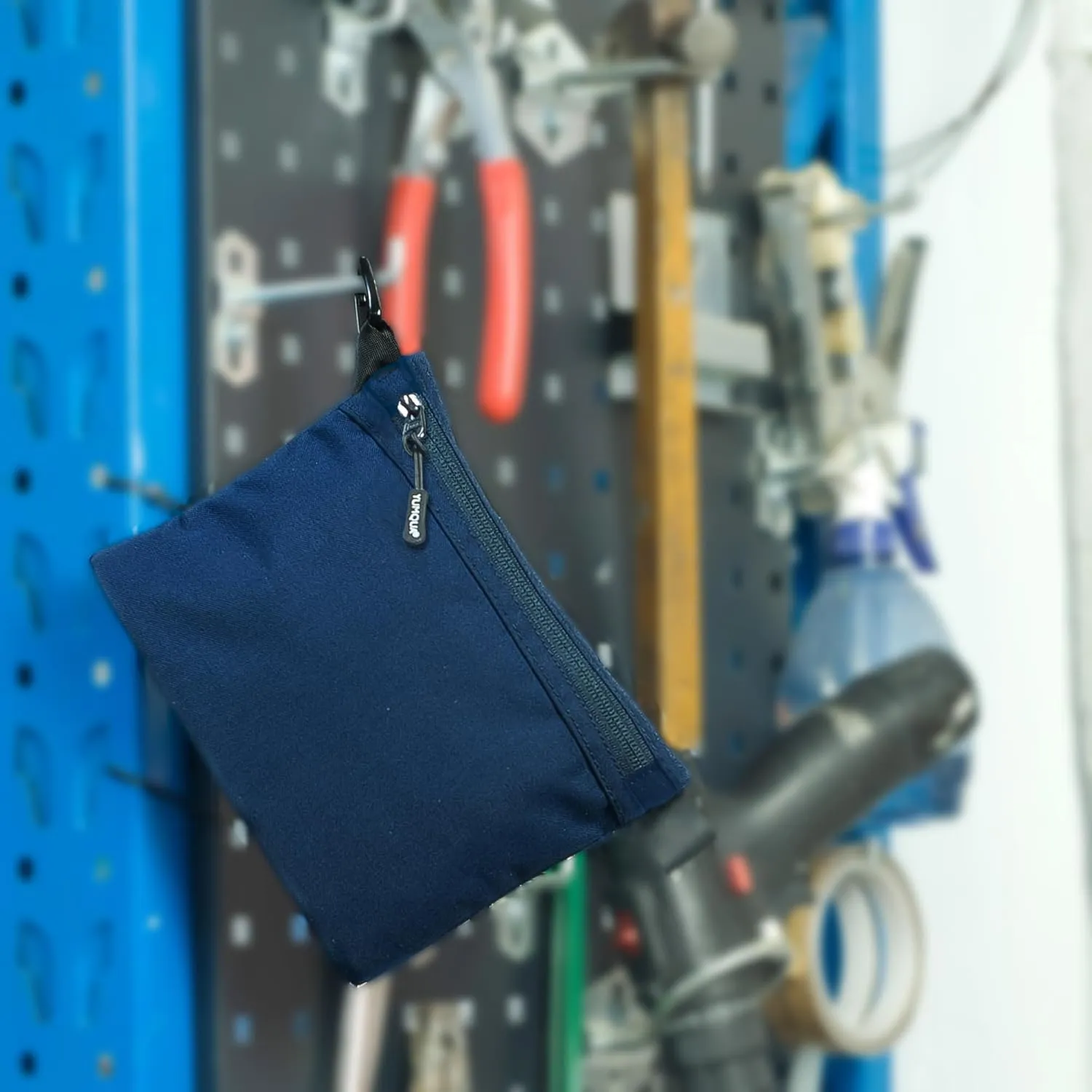 Small Zipper Pouch with Carabiner Clip, Small Nylon Pouch Water-Resistant Travel Bag with Zipper Multipurpose Digital Cosmetics Toiletry Bag Tools Storage, Dark Blue