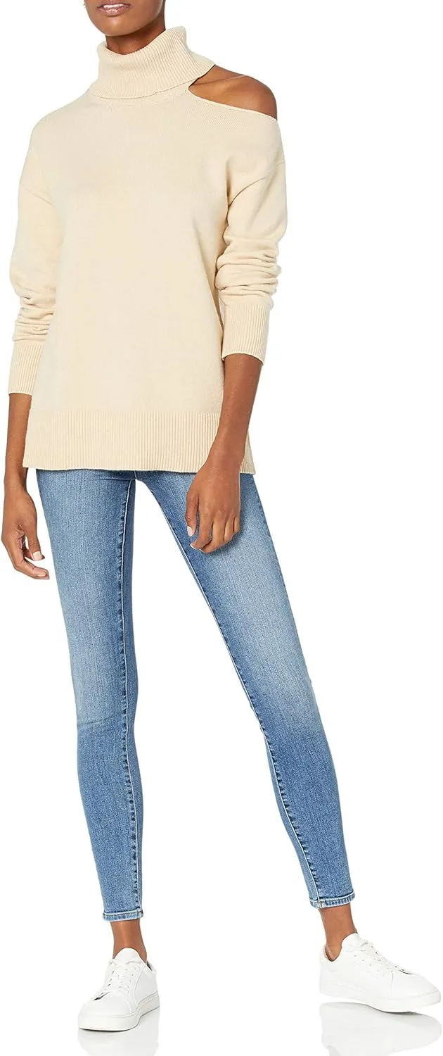 The Drop Women's Josephine Long-Sleeve Cutout Loose Turtleneck Sweater