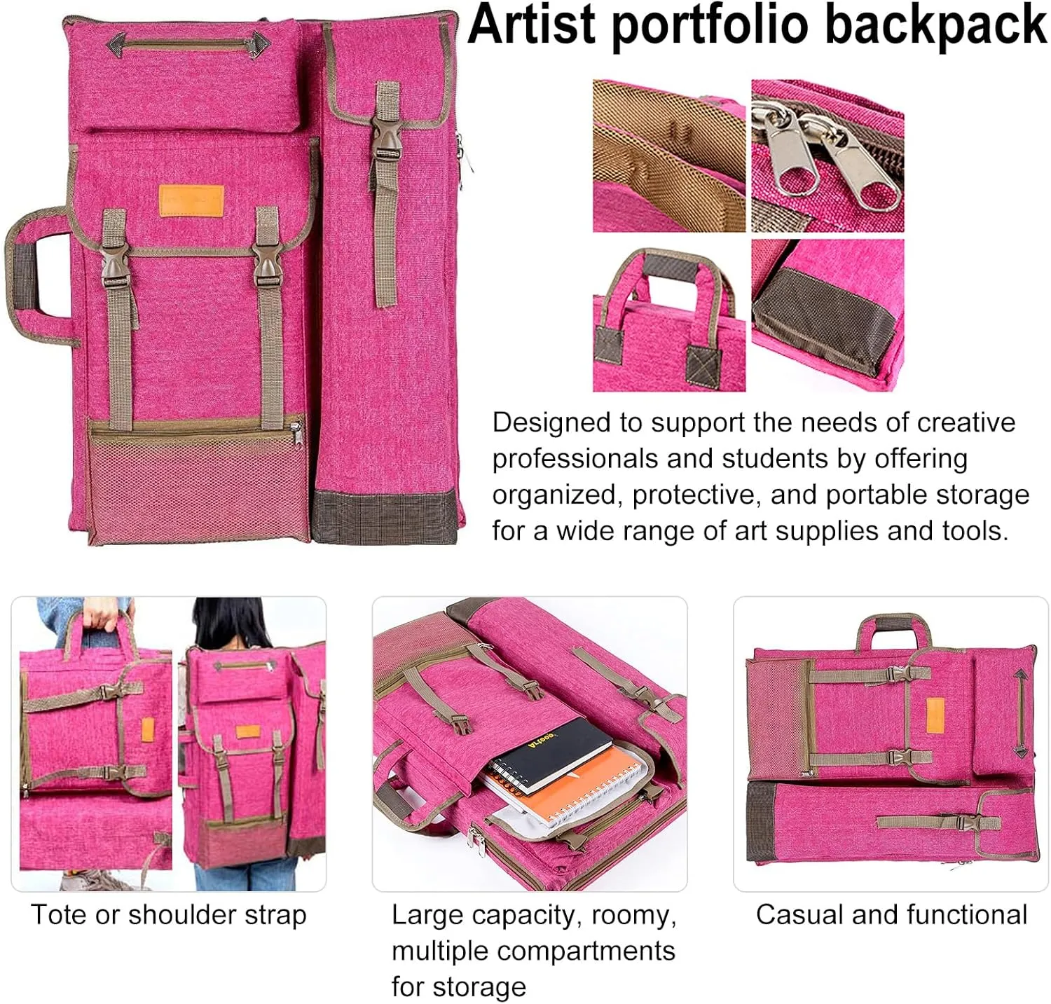 TRANSON Art Portfolio Case Artist Backpack Canvas Bag Large 26” x 19.5”