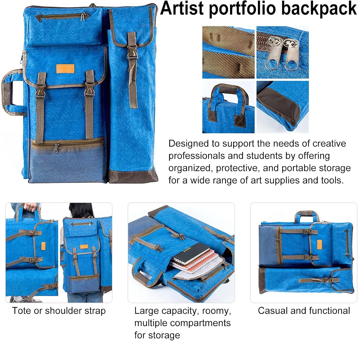TRANSON Art Portfolio Case Artist Backpack Canvas Bag Large 26” x 19.5”