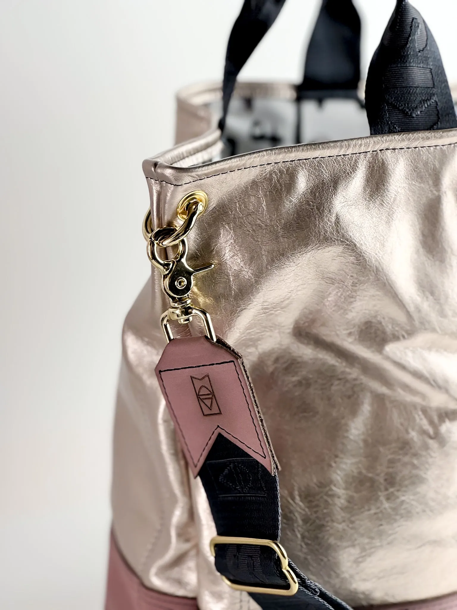 Urban Edge Collection | Lexington Shoulder Tote | Champagne Steel   Distressed Pink Jade