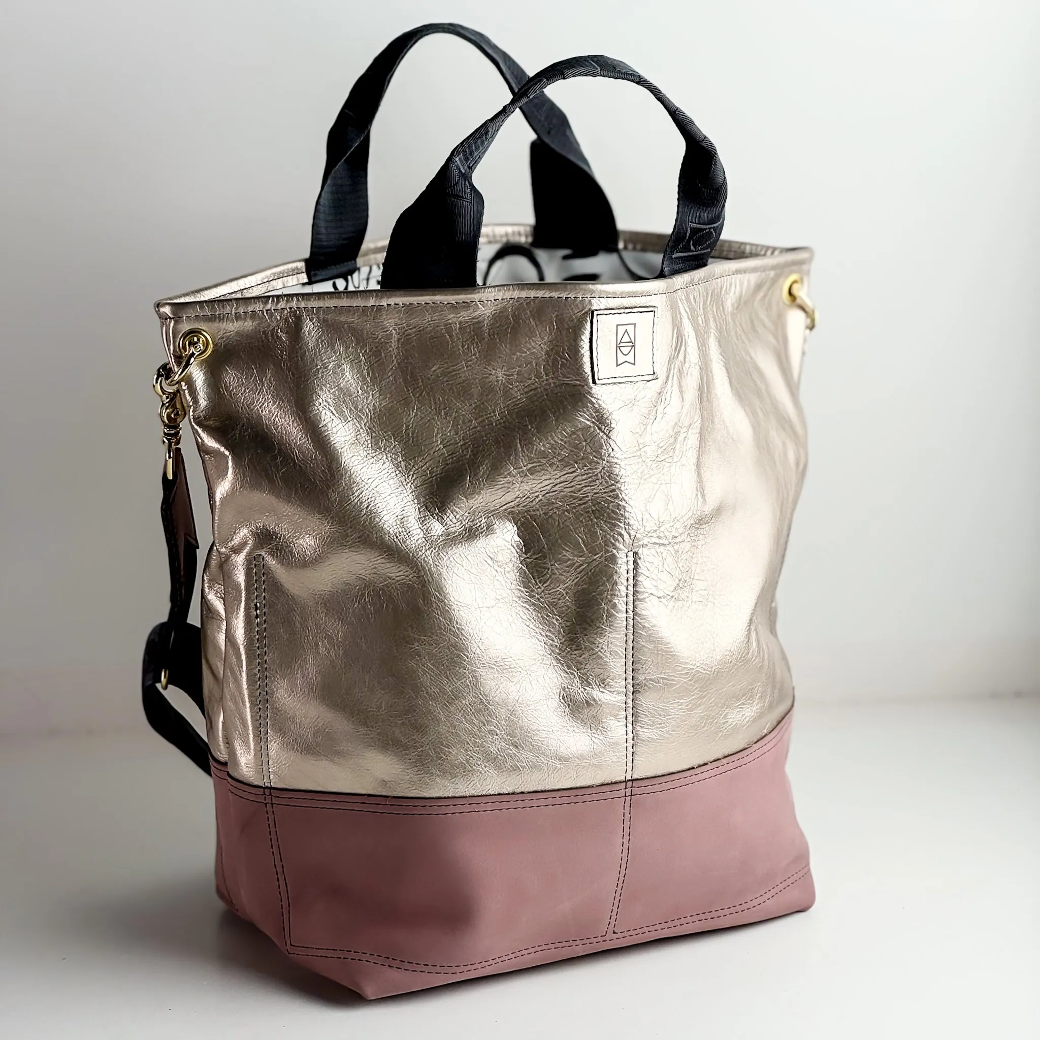 Urban Edge Collection | Lexington Shoulder Tote | Champagne Steel   Distressed Pink Jade