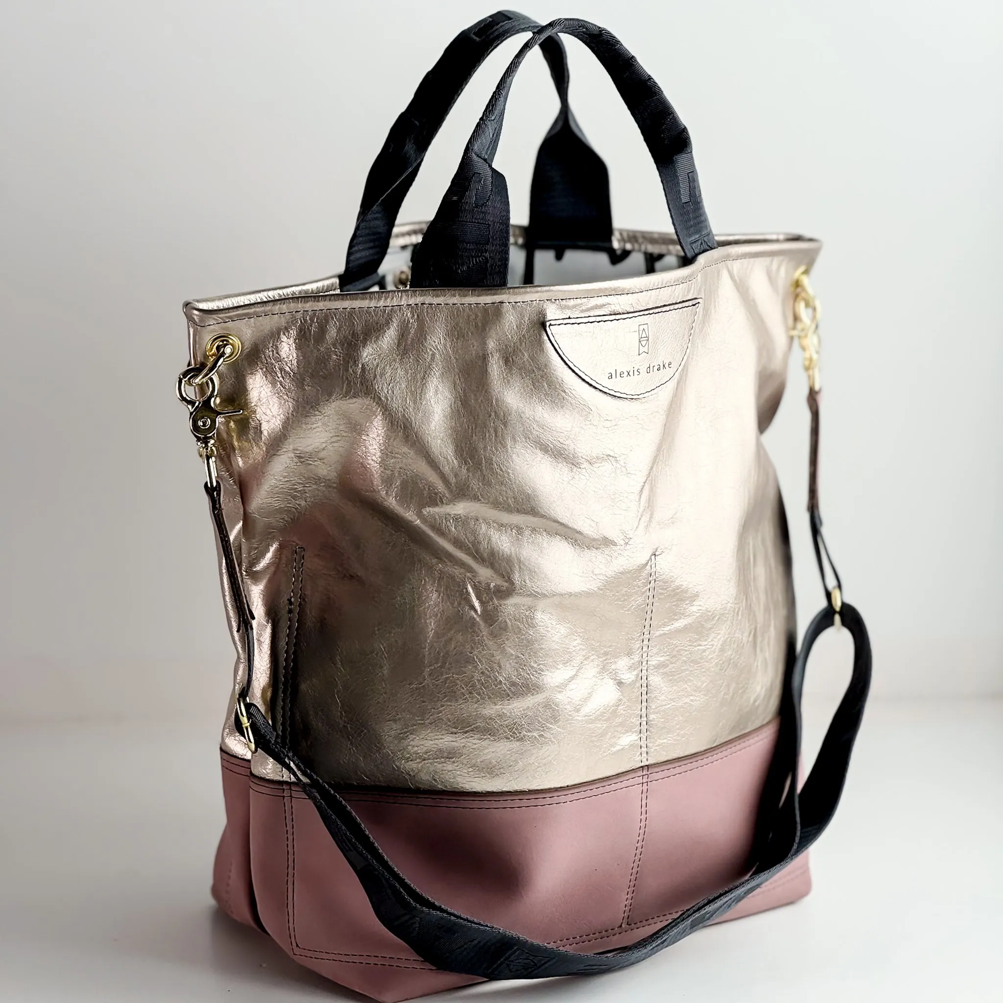 Urban Edge Collection | Lexington Shoulder Tote | Champagne Steel   Distressed Pink Jade