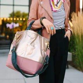Urban Edge Collection | Lexington Shoulder Tote | Champagne Steel   Distressed Pink Jade