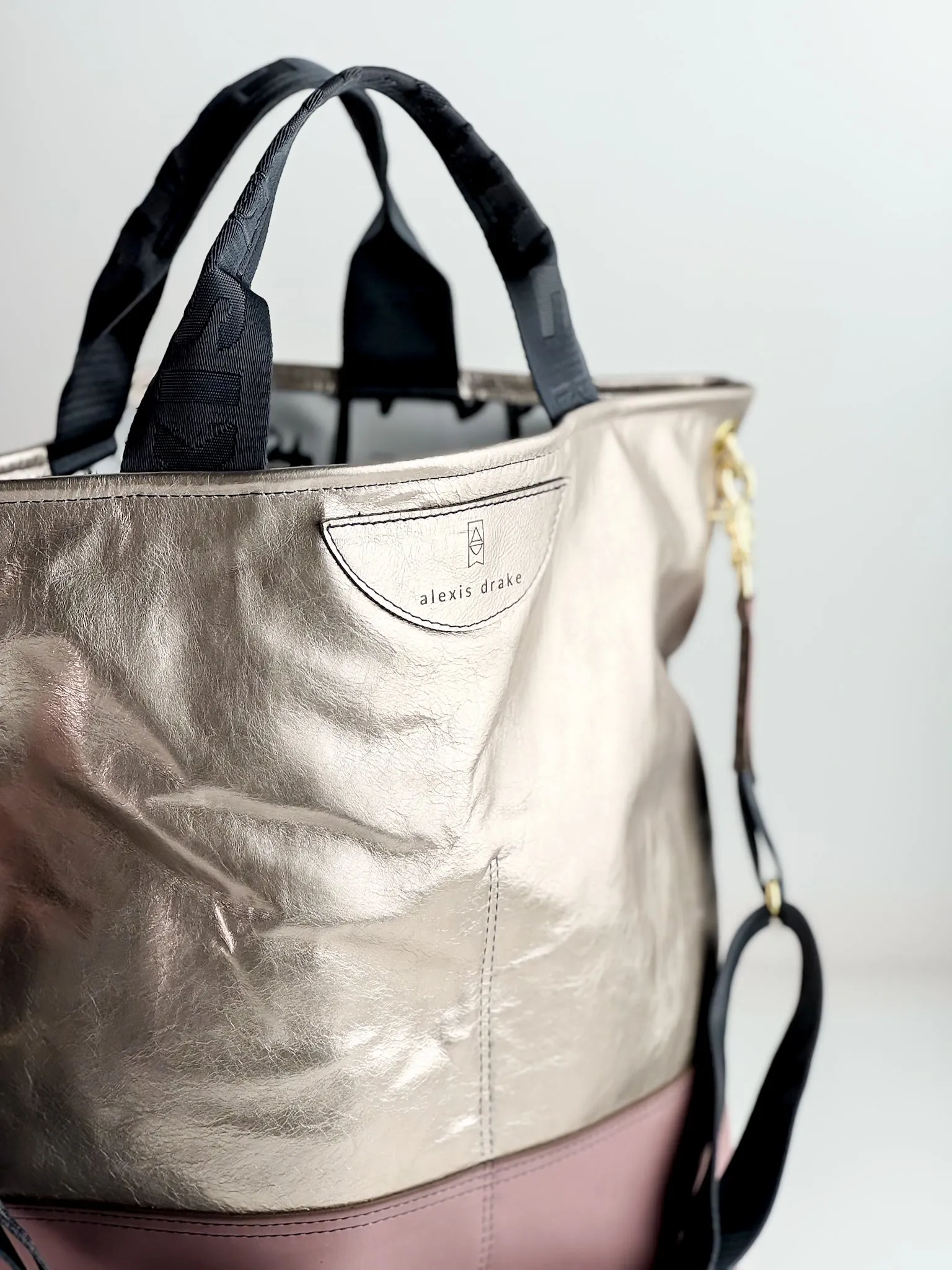 Urban Edge Collection | Lexington Shoulder Tote | Champagne Steel   Distressed Pink Jade