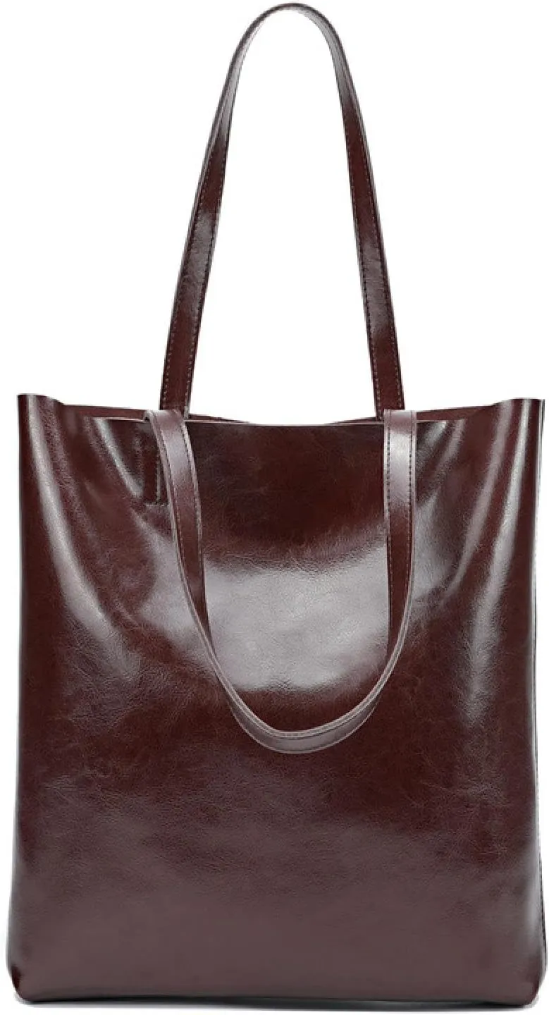 Vintage Large Capacity Waxed Cowhide Vertical Shoulder Tote Bag | Premium Genuine Leather Versatile High-end Handbag