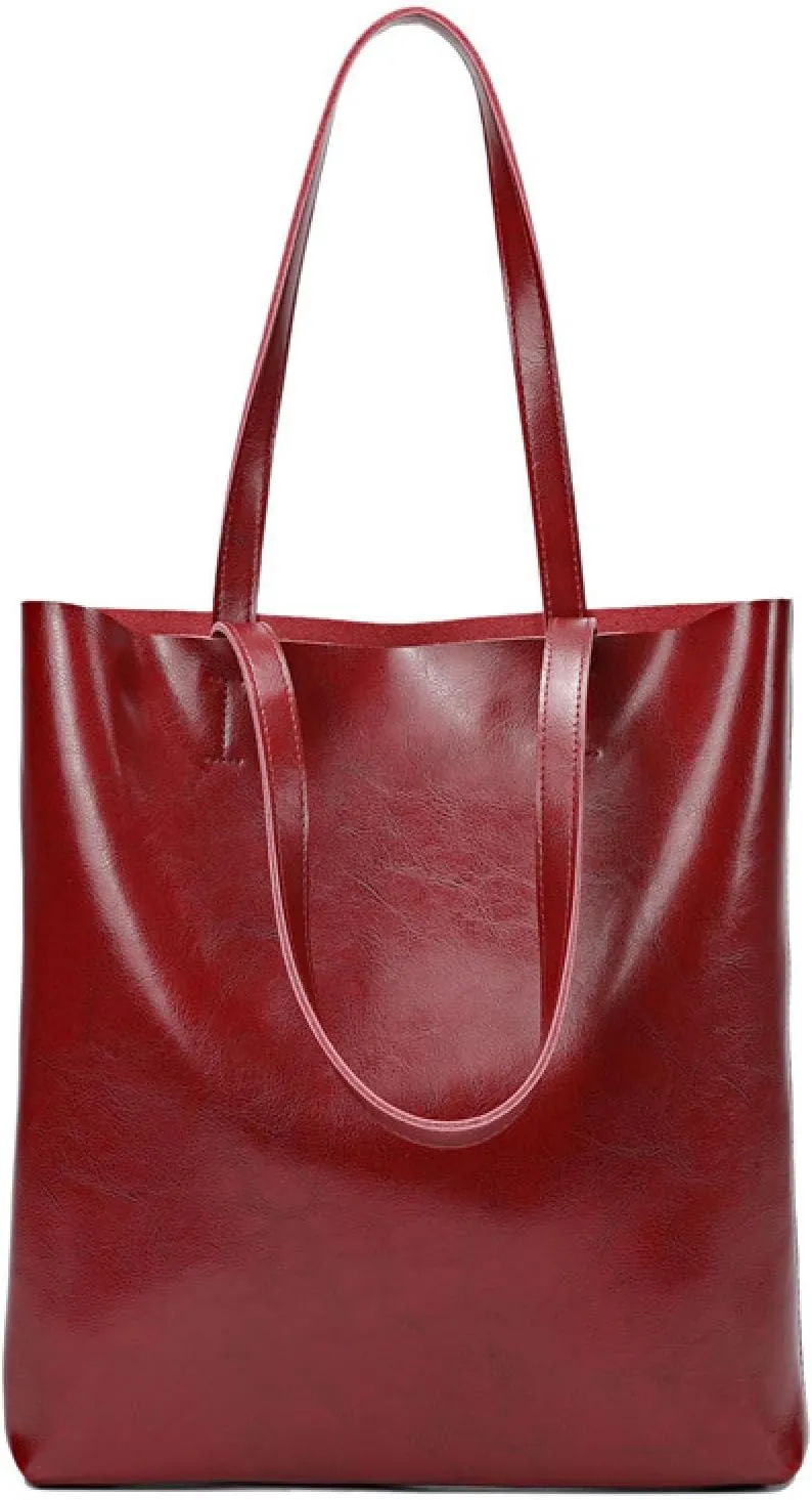 Vintage Large Capacity Waxed Cowhide Vertical Shoulder Tote Bag | Premium Genuine Leather Versatile High-end Handbag