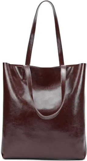 Vintage Large Capacity Waxed Cowhide Vertical Shoulder Tote Bag | Premium Genuine Leather Versatile High-end Handbag